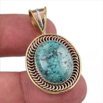 Natural Tibetan Turquoise Gemstone 925 Solid Silver Two Tone Pendant 1.50 f7m49