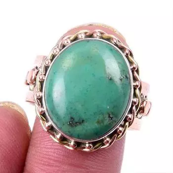 Natural Tibetan Turquoise Gemstone 925 Solid Silver Two Tone Ring Size 9US E5F24
