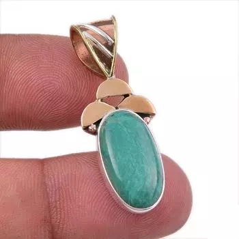Natural Tibetan Turquoise Gemstone 925 Solid Silver Two Tone Pendant 1.50 B7Y63
