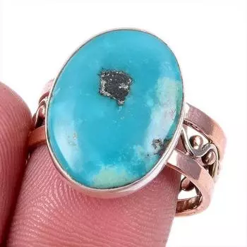 Natural Tibetan Turquoise Gemstone 925 Solid Silver Two Tone Ring Size 9US w3q24