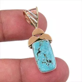 Natural Tibetan Turquoise Gemstone 925 Solid Silver Two Tone Pendant 1.50 J4E65