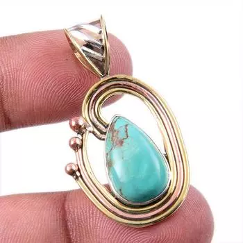 Natural Tibetan Turquoise Gemstone 925 Solid Silver Two Tone Pendant 1.50 W4P38
