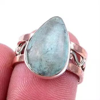 Natural Tibetan Turquoise Gemstone 925 Solid Silver Two Tone Ring S.6.5US m7Y68
