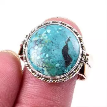 Natural Tibetan Turquoise Gemstone 925 Solid Silver Two Tone Ring Size 10US E1j62
