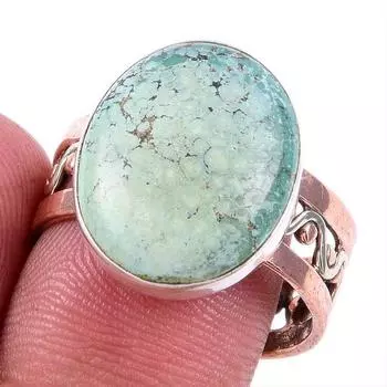 Natural Tibetan Turquoise Gemstone 925 Solid Silver Two Tone Ring S.9.5US S8N07