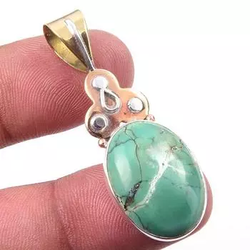 Natural Tibetan Turquoise Gemstone 925 Solid Silver Two Tone Pendant 1.75 o5j93