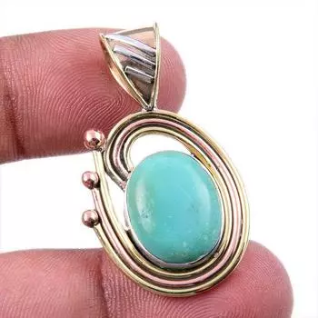 Natural Tibetan Turquoise Gemstone 925 Solid Silver Two Tone Pendant 1.50 W9Q14