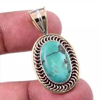 Natural Tibetan Turquoise Gemstone 925 Solid Silver Two Tone Pendant 1.50 R3z83