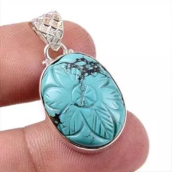 Natural Tibetan Turquoise Gemstone 925 Solid Sterling Silver Pendant 1.25 d9n54