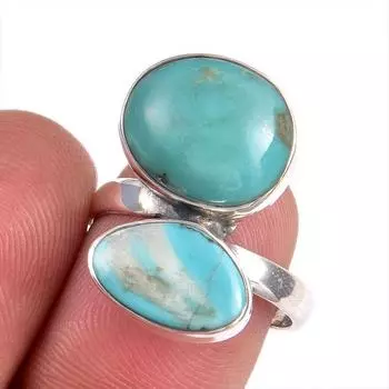 Natural Tibetan Turquoise Gemstone 925 Solid Sterling Silver Gift Ring S.8 j6P64