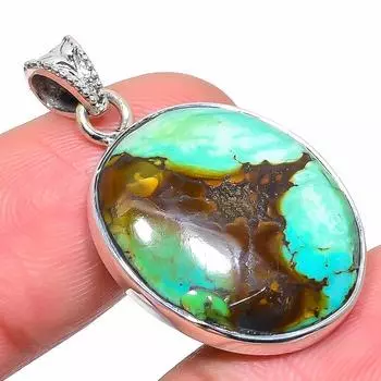 Natural Tibetan Turquoise Gemstone 925 Solid Sterling Silver Pendant 1.38 c5t66