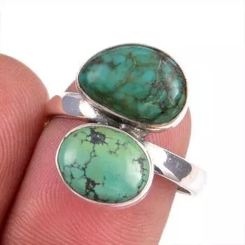 Natural Tibetan Turquoise Gemstone 925 Solid Sterling Silver Gift Ring S.8 n4Y66