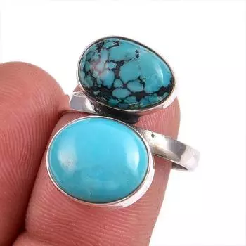 Natural Tibetan Turquoise Gemstone 925 Solid Sterling Silver Gift Ring S.8 Z4s48