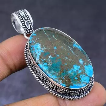 Natural Tibetan Turquoise Gemstone 925 Steling Silver Pendant 2.25 h7J26