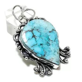 Natural Tibetan Turquoise Gemstone 925 Sterling Silver Pendant 2.17 l7W25