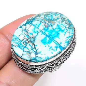 Natural Tibetan Turquoise Gemstone 925 Sterling Silver Jewelry Ring Size 9 N7G22