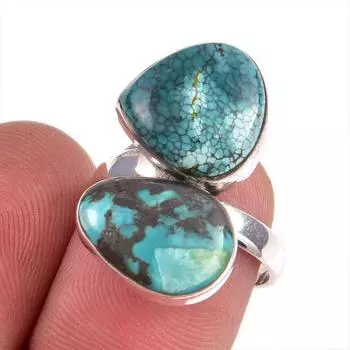 Natural Tibetan Turquoise Gemstone 925 Sterling Silver Jewelry Ring S.6.5 j8f51