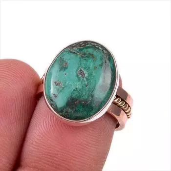 Natural Tibetan Turquoise Gemstone 925 Sterling Silver Two Tone Ring Size 6 u3T01