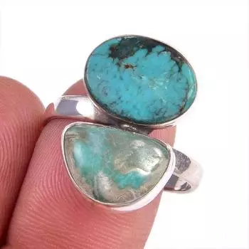 Natural Tibetan Turquoise Gemstone 925 Sterling Silver Jewelry Ring S.9.5 L9c31