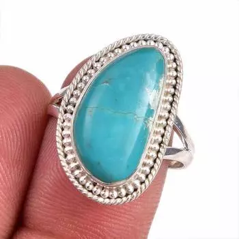 Natural Tibetan Turquoise Gemstone 925 Sterling Silver Jewelry Ring S.7.5 P5U55