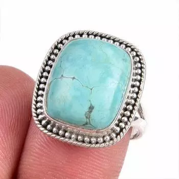 Natural Tibetan Turquoise Gemstone 925 Sterling Silver Jewelry Ring S.7.5 J6K66