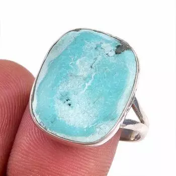 Natural Tibetan Turquoise Gemstone 925 Sterling Silver Jewelry Ring S.9.5 H5t53