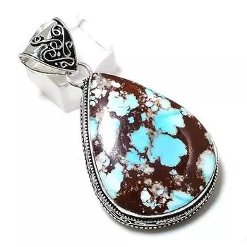 Natural Tibetan Turquoise Gemstone 925 Sterling Silver Pendant 2.29 K0F87