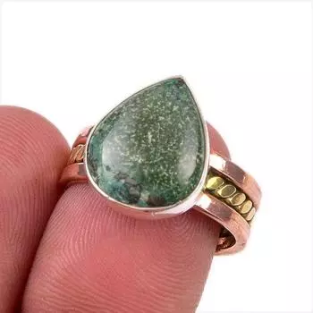 Natural Tibetan Turquoise Gemstone 925 Sterling Silver Two Tone Ring Size 7 B6q98