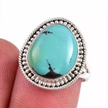 Natural Tibetan Turquoise Gemstone 925 Sterling Silver Jewelry Ring S.7.5 r4y14