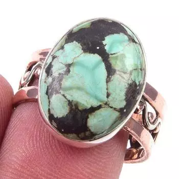 Natural Tibetan Turquoise Gemstone 925 Sterling Silver Two Tone Ring Size 9 n2H09