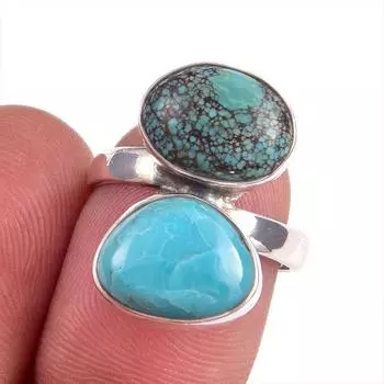 Natural Tibetan Turquoise Gemstone 925 Sterling Silver Jewelry Ring S.6.5 m9v75