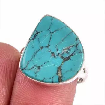 Natural Tibetan Turquoise Gemstone 925 Sterling Silver Jewelry Ring S.7.5 u0I63