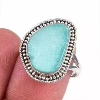 Natural Tibetan Turquoise Gemstone 925 Sterling Silver Jewelry Ring S.7.5 s2U73