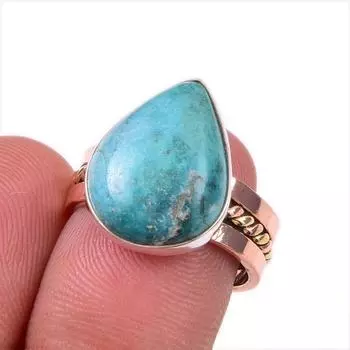 Natural Tibetan Turquoise Gemstone 925 Sterling Silver Two Tone Ring S.6.5 t2n28