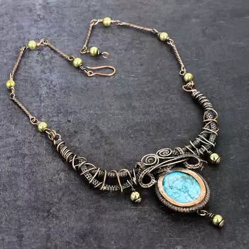Ожерелье из натуральной тибетской бирюзы с медной проволокой 18 дюймов a1v01