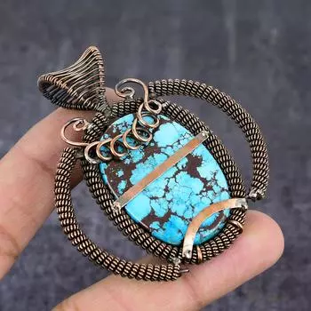 Natural Tibetan Turquoise Gemstone Copper Wire Wrap Jewelry Pendant 2.64 J9N90
