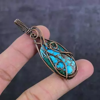 Подвеска из натуральной тибетской бирюзы с медной проволокой 2,64 дюйма v4O79