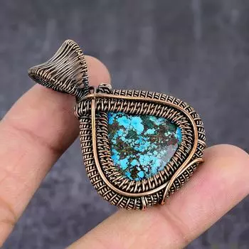 Natural Tibetan Turquoise Gemstone Copper Wire Wrap Jewelry Pendant 2.09 k3u35