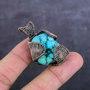 Natural Tibetan Turquoise Gemstone Copper Wire Wrap Jewelry Pendant 1.77 T6k59