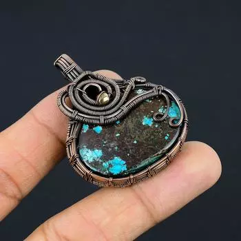 Natural Tibetan Turquoise Gemstone Copper Wire Wrap Gift Pendant 2.01 m6g37