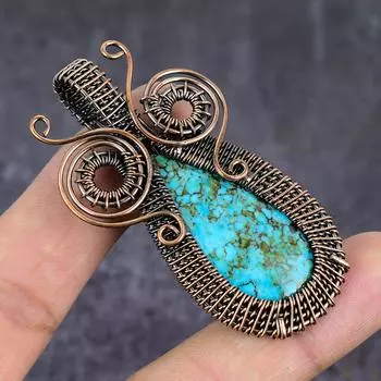 Natural Tibetan Turquoise Gemstone Copper Wire Wrap Jewelry Pendant 2.60 d7A51