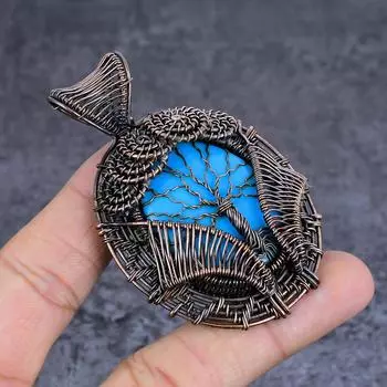 Natural Tibetan Turquoise Gemstone Copper Wire Wrap Jewelry Pendant 2.96 t8Z13