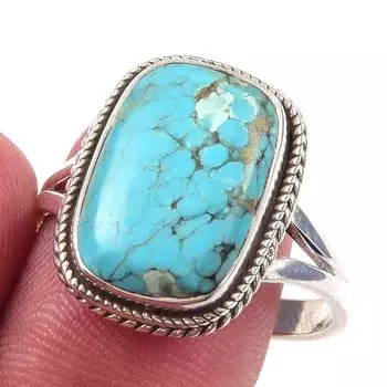 Natural Tibetan Turquoise Gemstone Handmade 925 Solid Silver Ring Size 10 f3D61