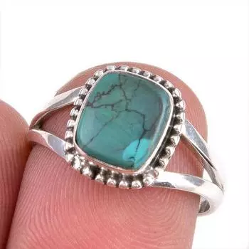 Natural Tibetan Turquoise Gemstone Handmade 925 Solid Silver Gift Ring S.7 W9F94
