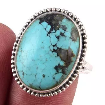 Natural Tibetan Turquoise Gemstone Handmade 925 Sterling Silver Ring Size 9 k1h43
