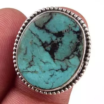 Natural Tibetan Turquoise Gemstone Handmade 925 Sterling Silver Ring Size 6 k4g06