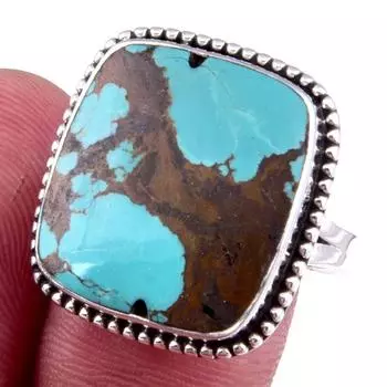Natural Tibetan Turquoise Gemstone Handmade 925 Sterling Silver Ring Size 9 L9a05