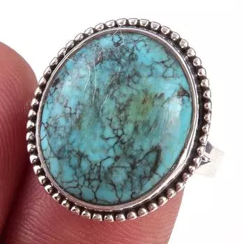 Natural Tibetan Turquoise Gemstone Handmade 925 Sterling Silver Ring Size 9 Y9d77