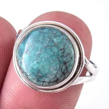 Natural Tibetan Turquoise Gemstone Handmade 925 Sterling Silver Ring Size 9 j9d08