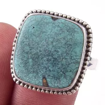 Natural Tibetan Turquoise Gemstone Handmade 925 Sterling Silver Ring Size 9 r7d74